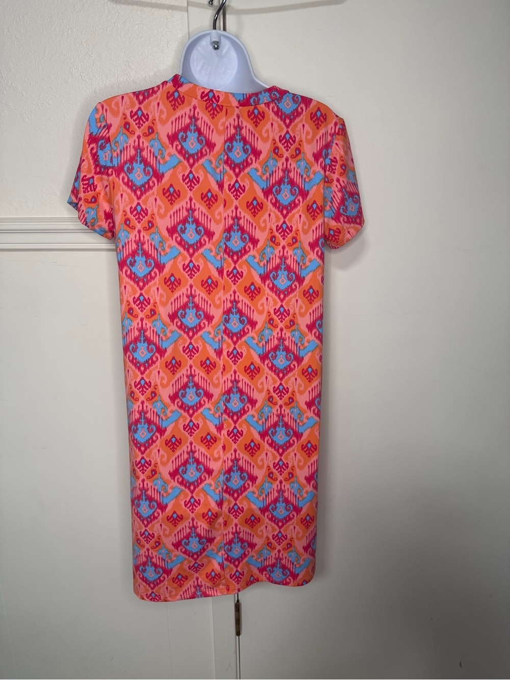 Mary Square Bright Orange Ikat-Print Short Sleeve Mini Dress size S new with tag - Picture 4 of 7